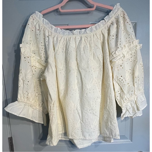 Anthropologie Jane Eyelet Lace Off-The-Shoulder Blouse Ivory NWT Size 16W - Picture 9 of 16